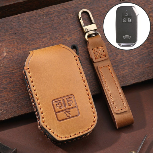 For KIA Carnival EX / SX Hallmo Car Cowhide Leather Key Protective Cover Key Case(Brown) - Car Key Cases by Hallmo | Online Shopping UK | buy2fix