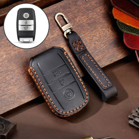 For Kia Sportage R / K5 / K4 / K2 / KX3 Hallmo A Style Car Cowhide Leather Key Protective Cover Key Case(Black) - Car Key Cases by Hallmo | Online Shopping UK | buy2fix