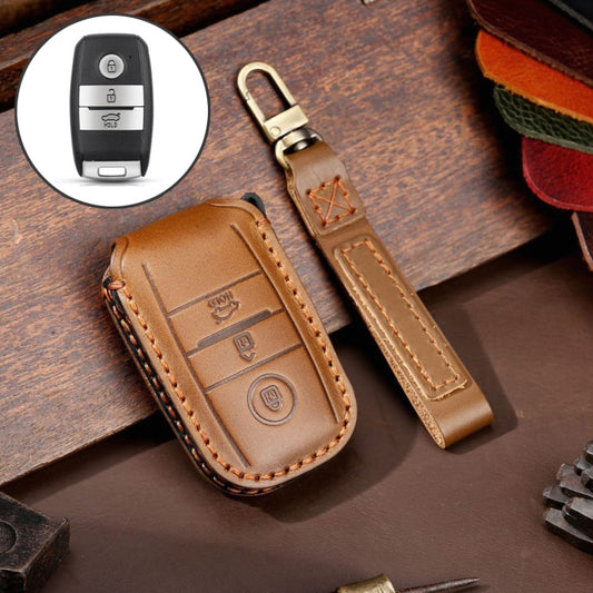 For Kia Sportage R / K5 / K4 / K2 / KX3 Hallmo A Style Car Cowhide Leather Key Protective Cover Key Case(Brown) - Car Key Cases by Hallmo | Online Shopping UK | buy2fix