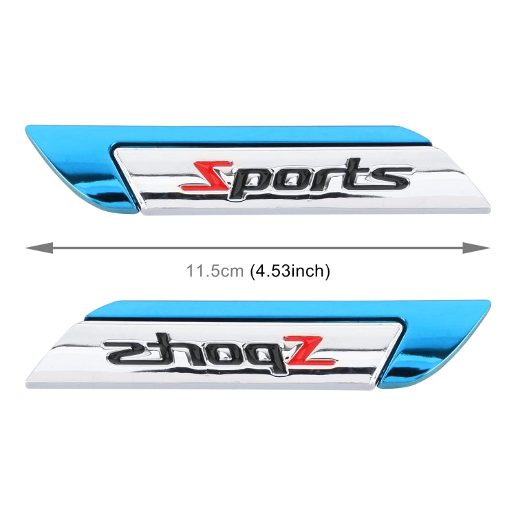 1 Pair Car SPORTS Personalized Aluminum Alloy Decorative Stickers, Size: 11.5 x 2.5 x 0.5cm (Blue) - 3D Metal Sticker by buy2fix | Online Shopping UK | buy2fix