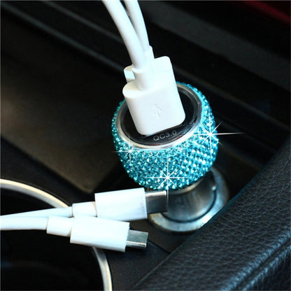 Car Diamond Aluminium Alloy QC3.0 Dual USB Quick Charger(Lake Blue) - In Car by buy2fix | Online Shopping UK | buy2fix