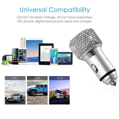 Car Diamond Aluminium Alloy QC3.0 Dual USB Quick Charger(Lake Blue) - In Car by buy2fix | Online Shopping UK | buy2fix