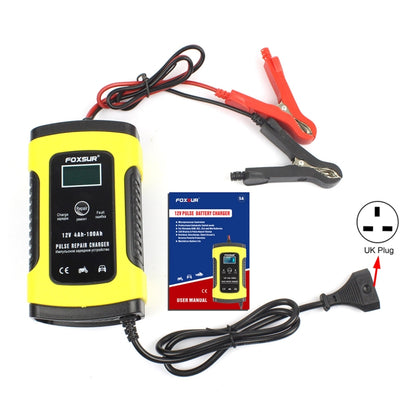 12V 6A Intelligent Universal Battery Charger for Car Motorcycle, Length: 55cm, UK Plug(Yellow) - Battery Charger by FOXSUR | Online Shopping UK | buy2fix