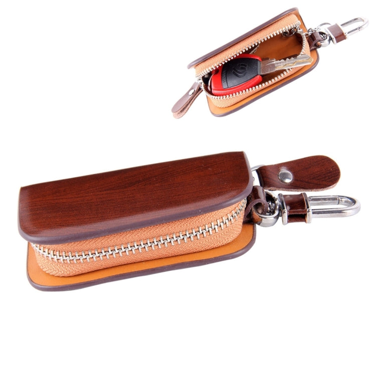 Universal Leather Wood Grain Texture Waist Hanging Zipper Wallets Key Holder Bag (No Include Key)(Brown) - Car Key Cases by buy2fix | Online Shopping UK | buy2fix