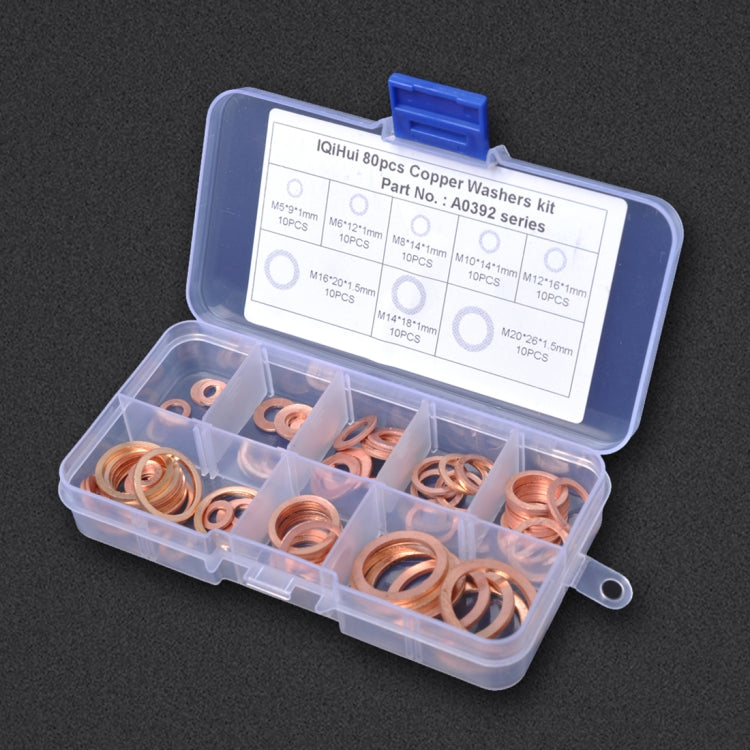 80 PCS O Shape Solid Copper Crush Washers Assorted Oil Seal Flat Ring Kit for Car / Boat  / Generators - In Car by buy2fix | Online Shopping UK | buy2fix