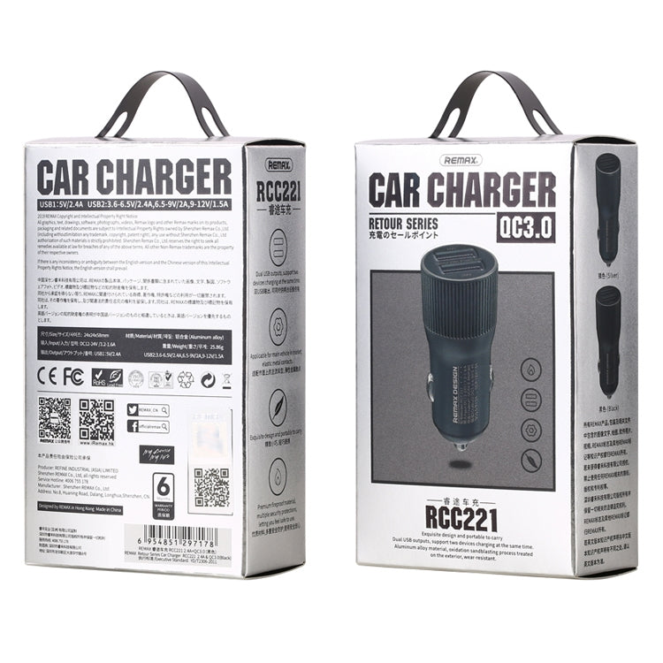REMAX RCC221 Retour Series QC3.0 Dual USB Car Charger(Black) - In Car by REMAX | Online Shopping UK | buy2fix