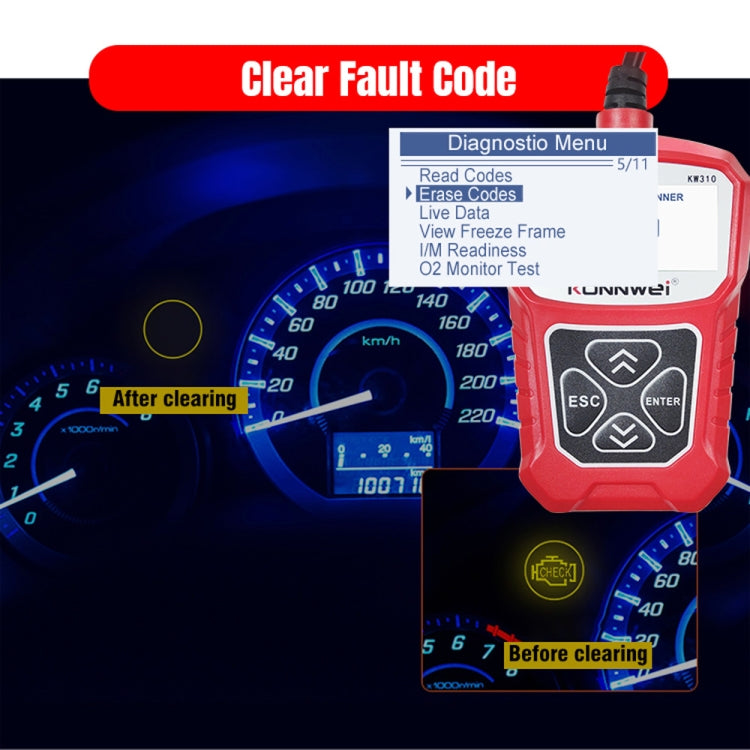 KONNWEI KW310 OBD Car Fault Detector Code Reader ELM327 OBD2 Scanner Diagnostic Tool(Red) - In Car by KONNWEI | Online Shopping UK | buy2fix