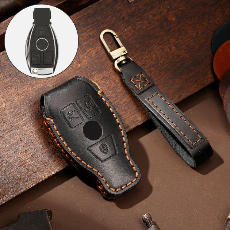 Hallmo Car Cowhide Leather Key Protective Cover Key Case for Old Mercedes-Benz E300L(Black) -  by Hallmo | Online Shopping UK | buy2fix