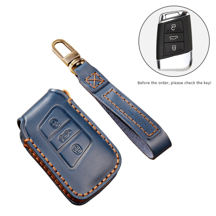 Hallmo Car Cowhide Leather Key Protective Cover Key Case for Volkswagen Lavida A Style(Brown) - Car Key Cases by Hallmo | Online Shopping UK | buy2fix