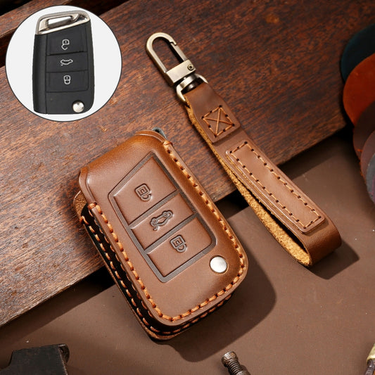 Hallmo Car Cowhide Leather Key Protective Cover Key Case for Volkswagen Lavida B Style (Brown) - In Car by buy2fix | Online Shopping UK | buy2fix