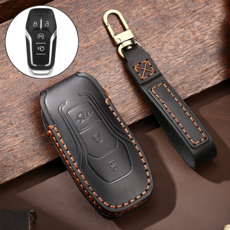 Hallmo Car Cowhide Leather Key Protective Cover Key Case for Ford Focus  A Style(Black) - Car Key Cases by Hallmo | Online Shopping UK | buy2fix