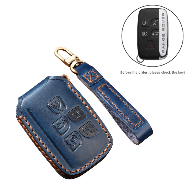 Hallmo Car Cowhide Leather Key Protective Cover Key Case for Land Rover Discovery 5 A Style (Blue) - In Car by buy2fix | Online Shopping UK | buy2fix