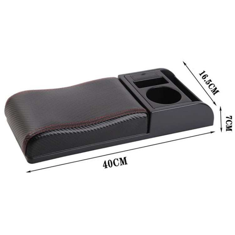 Car Multi-functional Dual USB Armrest Box Booster Pad, Carbon Fiber Leather Curved Type (Black Red) - In Car by buy2fix | Online Shopping UK | buy2fix