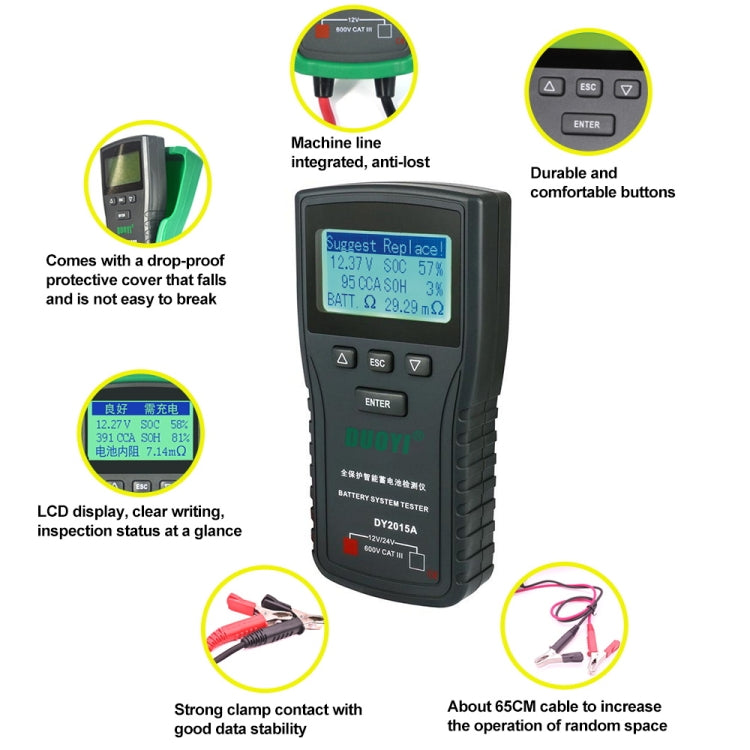 DUOYI DY2015A Car 12V 24V Digital CCA Load Battery Charging Digital Capacity Tester - In Car by buy2fix | Online Shopping UK | buy2fix