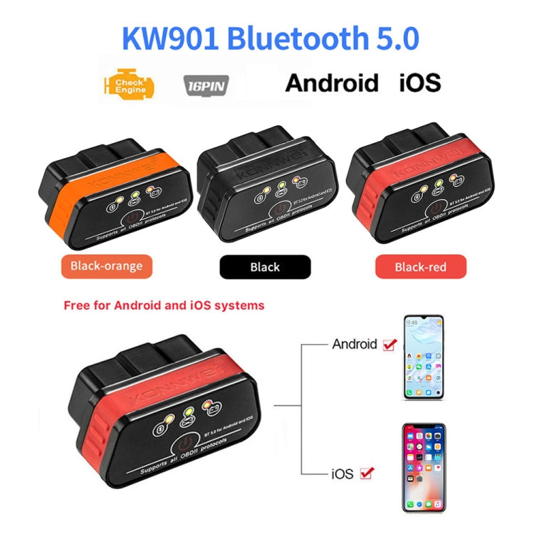 KONNWEI KW901 Android Phone OBD2 Car Bluetooth 5.0 Diagnostic Scan Tools(Orange) - In Car by KONNWEI | Online Shopping UK | buy2fix