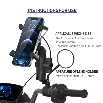 ZH-1558B2 Motorcycle Rear Mirror X-shape Aluminum Alloy Qi Wireless Charging Phone Holder - In Car by buy2fix | Online Shopping UK | buy2fix