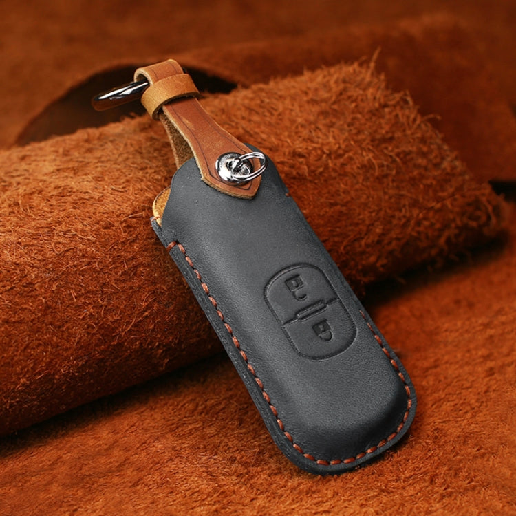 For Mazda Old Style Car Cowhide Leather Key Protective Cover Key Case, Two Keys Version (Black) - In Car by buy2fix | Online Shopping UK | buy2fix