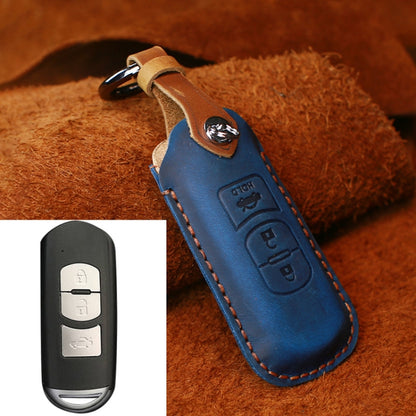 For Mazda Old Style Hallmo Car Cowhide Leather Key Protective Cover Key Case, Three Keys Version(Blue) - Car Key Cases by Hallmo | Online Shopping UK | buy2fix