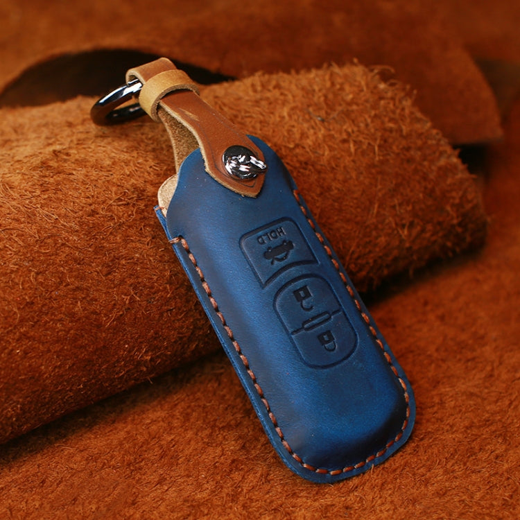 For Mazda Old Style Hallmo Car Cowhide Leather Key Protective Cover Key Case, Three Keys Version(Blue) - Car Key Cases by Hallmo | Online Shopping UK | buy2fix