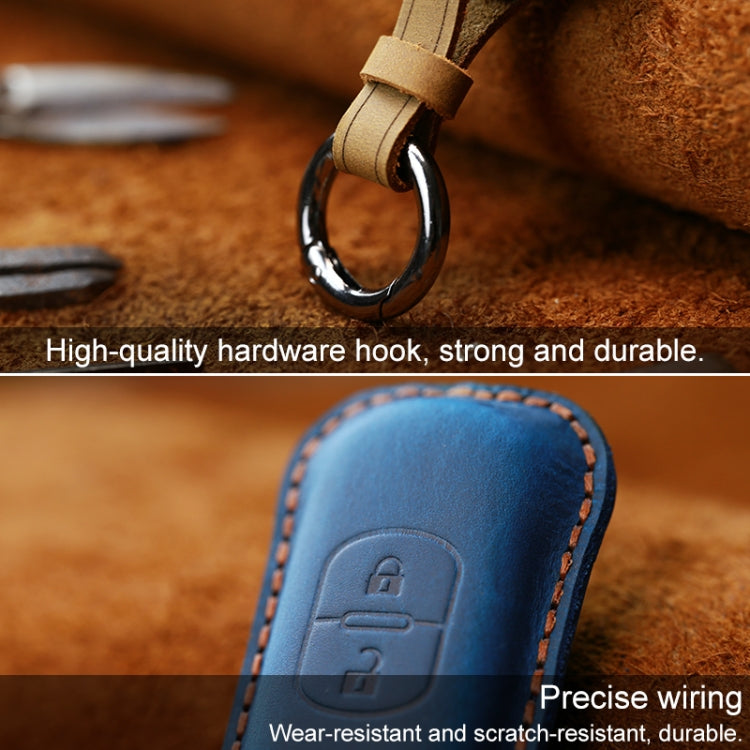 For Mazda Old Style Hallmo Car Cowhide Leather Key Protective Cover Key Case, Three Keys Version(Blue) - Car Key Cases by Hallmo | Online Shopping UK | buy2fix