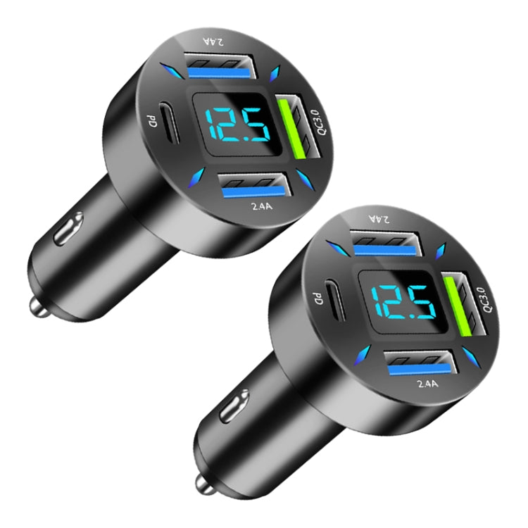 2pcs 4 in 1 USB PD20W+QC3.0+2.4A Digital Display Car Fast Charger - In Car by buy2fix | Online Shopping UK | buy2fix