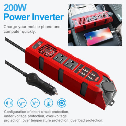 12V to 110V 200W Car Correction Sine Wave Inverter, US Plug - In Car by buy2fix | Online Shopping UK | buy2fix