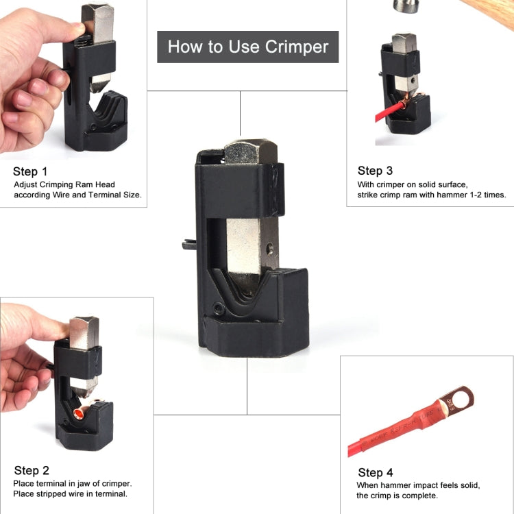Car Battery Cable Hammer Crimper Hammer Lug Crimper Tool Pliers with T2 Copper 8 x 3/8 Heavy-duty Cold-pressed Wire Terminals - In Car by buy2fix | Online Shopping UK | buy2fix