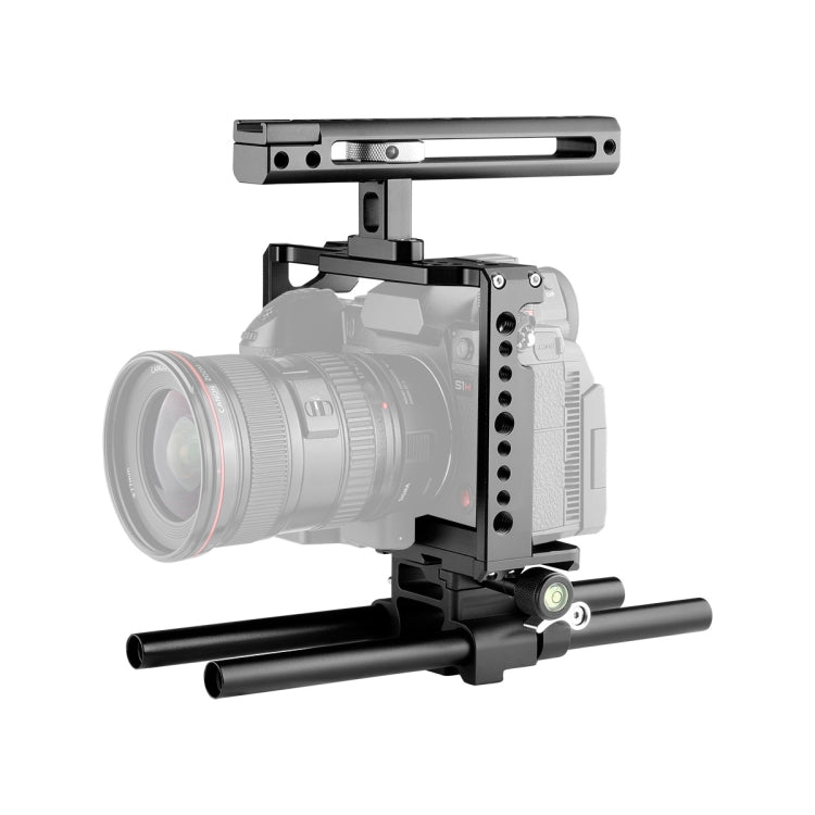 YELANGU C18 YLG0915A-C Video Camera Cage Stabilizer with Handle & Rail Rod Mount for Panasonic Lumix DC-S1H / DC-S1 / DC-S1R(Black) - Camera Cage by YELANGU | Online Shopping UK | buy2fix