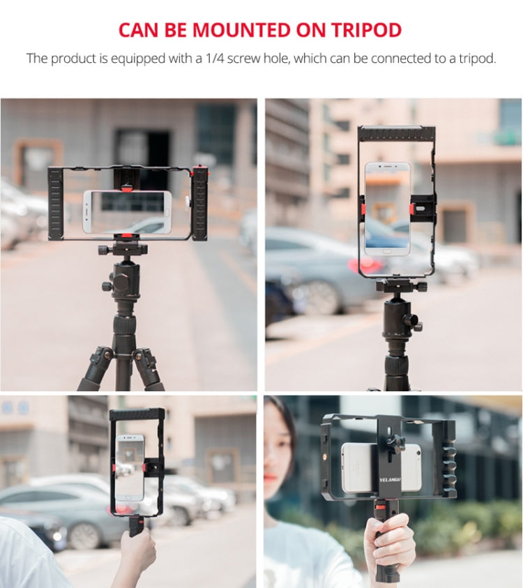 YELANGU PC02A Vlogging Live Broadcast Plastic Cage Video Rig Filmmaking Stabilizer Bracket for iPhone, Galaxy, Huawei, Xiaomi, HTC, LG, Google, and Other Smartphones(Black) - Stand by YELANGU | Online Shopping UK | buy2fix