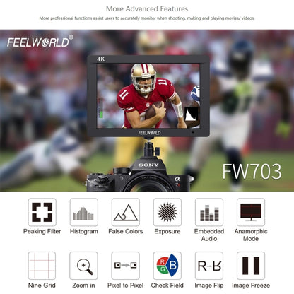 FEELWORLD FW703 1920x1200 7 inch IPS Screen HDMI 4K SDI Broadcast Camera Field Monitor - On-camera Monitors by FEELWORLD | Online Shopping UK | buy2fix