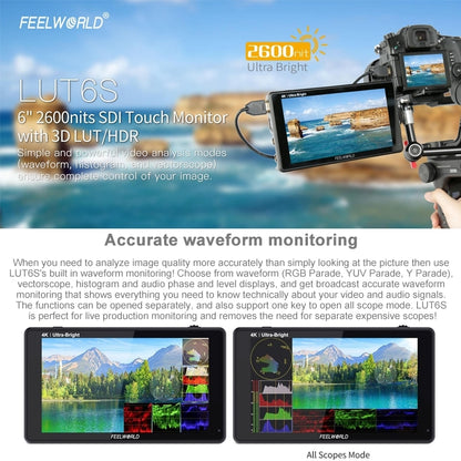 FEELWORLD LUT6S 1920x1080 2600 nits 6 inch IPS Screen HDMI 4K Touch Screen SDI HDI Camera Field Monitor - On-camera Monitors by FEELWORLD | Online Shopping UK | buy2fix