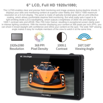 FEELWORLD LUT6S 1920x1080 2600 nits 6 inch IPS Screen HDMI 4K Touch Screen SDI HDI Camera Field Monitor - On-camera Monitors by FEELWORLD | Online Shopping UK | buy2fix