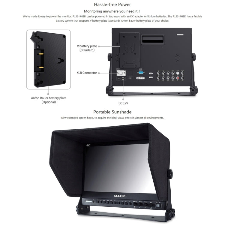 SEETEC P133-9HSD 1920x1080 13.3 inch Broadcast Level Full HD Media Film Camera Field Monitor - Camera Accessories by SEETEC | Online Shopping UK | buy2fix