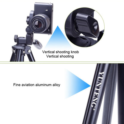 YUNTENG VCT-680RM 4-Section Folding Legs Aluminum Alloy Tripod Mount with Three-Dimensional Tripod Head for DSLR & Digital Camera, Adjustable Height: 46-138cm (Black) - Tripods by YUNTENG | Online Shopping UK | buy2fix