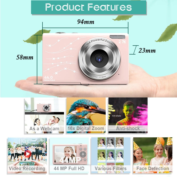 DC402 2.4 inch 44MP 16X Zoom 1080P Full HD Digital Camera Children Card Camera, EU Plug (Black) - Consumer Electronics by buy2fix | Online Shopping UK | buy2fix