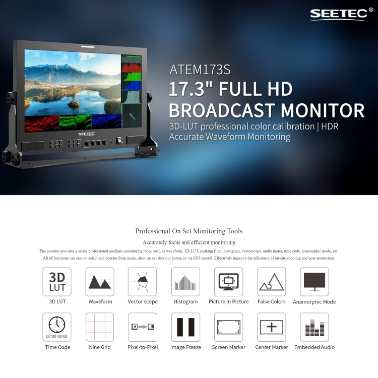 SEETEC ATEM173S 17.3 inch 3G-SDI HDMI Full HD 1920x1080 Multi-camera Broadcast Monitor(US Plug) - On-camera Monitors by SEETEC | Online Shopping UK | buy2fix