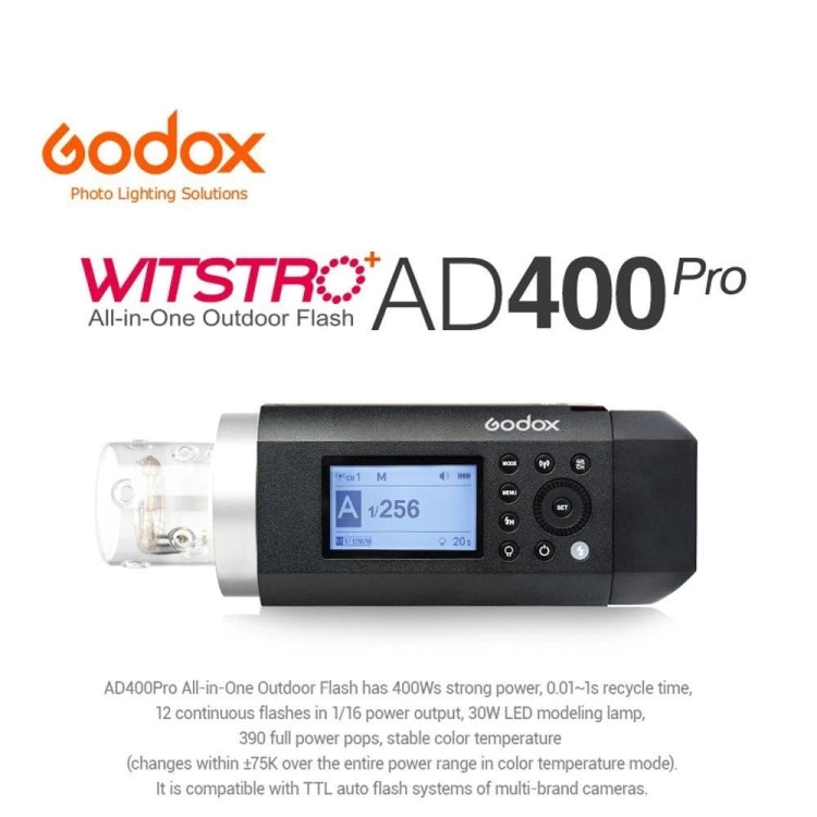 Godox  AD400 Pro WITSTRO 400Ws All-in-One Outdoor Flash 2.4GHz Speedlite Light(US Plug) - Shoe Mount Flashes by Godox | Online Shopping UK | buy2fix