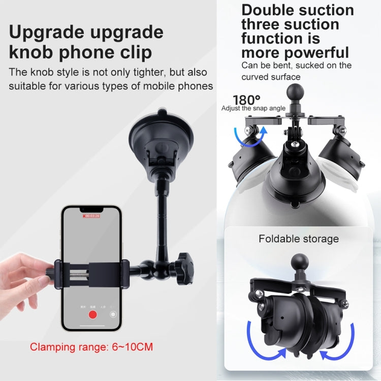 Dual-leg Suction Cup Connecting Rod Arm Phone Clamp Mount(Black) - DJI & GoPro Accessories by buy2fix | Online Shopping UK | buy2fix