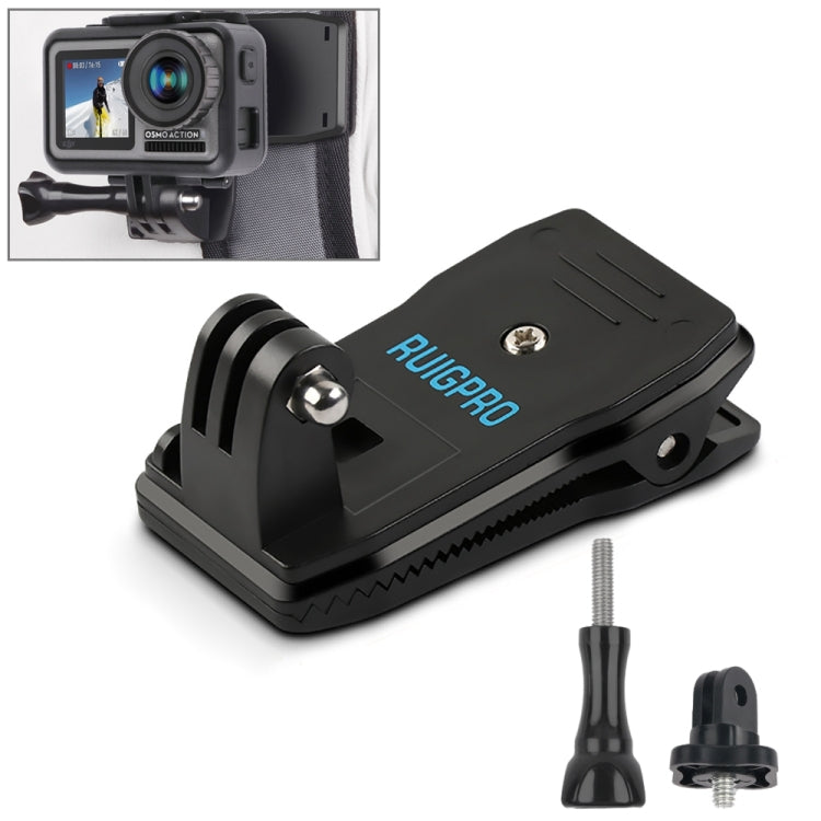 RUIGPRO 360 Degree Rotation Backpack Rec-Mounts Clip Clamp Mount with Screw for GoPro, Insta360, DJI and Other Action Cameras(Black) - Mount & Holder by RUIGPRO | Online Shopping UK | buy2fix