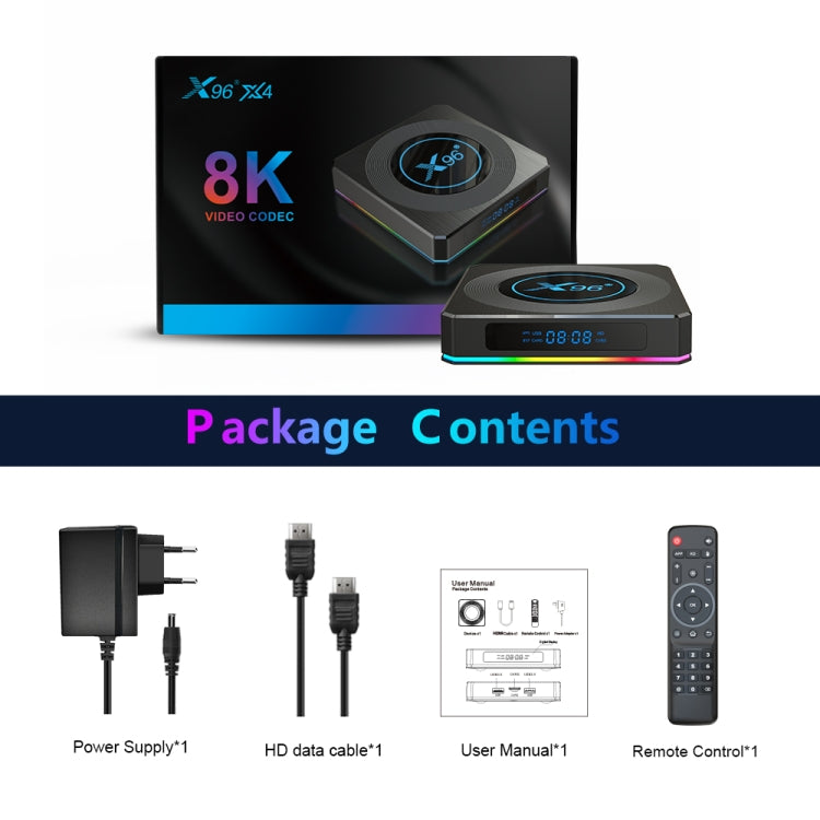 X96 X4 8K Smart TV BOX Android 11.0 Media Player with Remote Control, Amlogic S905X4 Quad Core ARM Cortex A55, RAM: 4GB, ROM: 32GB, Support 100M, Dual Band WiFi, Bluetooth, AU Plug - Consumer Electronics by Beelink | Online Shopping UK | buy2fix