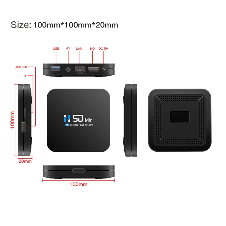 H50 Mini 4K Smart Network TV Box, Android 10.0, RK3318 Quad Core, 2GB+8GB, EU Plug - Consumer Electronics by buy2fix | Online Shopping UK | buy2fix