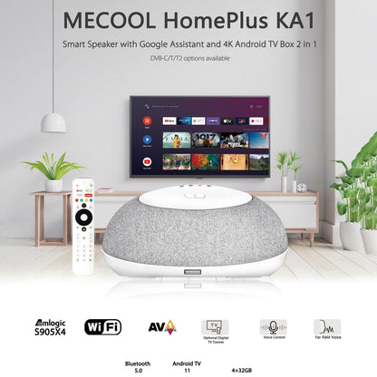 MECOOL KA1 Smart TV Speaker Android 11 TV Box with Remote Control, Amlogic S905X4 Quad Core Cortex-A55, 4GB+32GB, Dual-Band / Bluetooth / Ethernet / DVB-T/T2 / DVB-C(UK Plug) - Consumer Electronics by MECOOL | Online Shopping UK | buy2fix