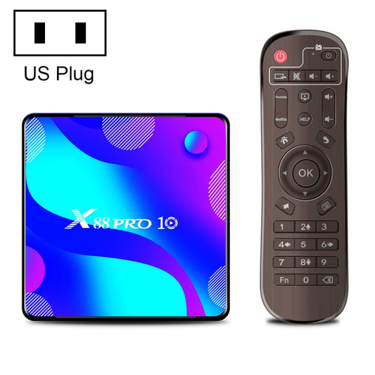 X88 Pro 10 4K Ultra HD Android TV Box with Remote Controller, Android 10.0, RK3318 Quad-Core 64bit Cortex-A53, 4GB+64GB, Support Bluetooth / Dual-Band WiFi / TF Card / USB / AV / Ethernet(US Plug) - Consumer Electronics by buy2fix | Online Shopping UK | buy2fix