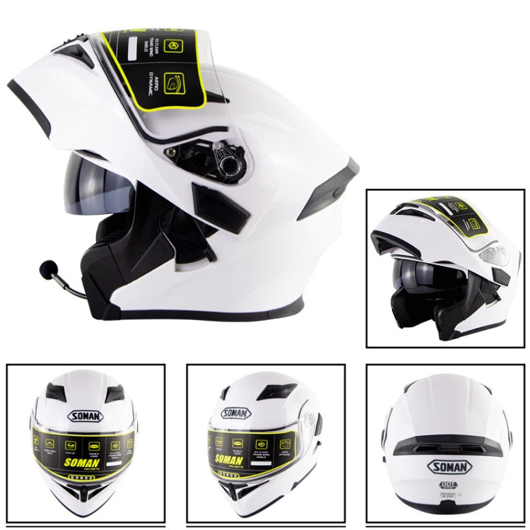 Soman 955 Skyeye Motorcycle Full / Open Face Bluetooth Helmet Headset Full Face, Supports Answer / Hang Up Calls(Pearl White) - Helmets by SOMAN | Online Shopping UK | buy2fix