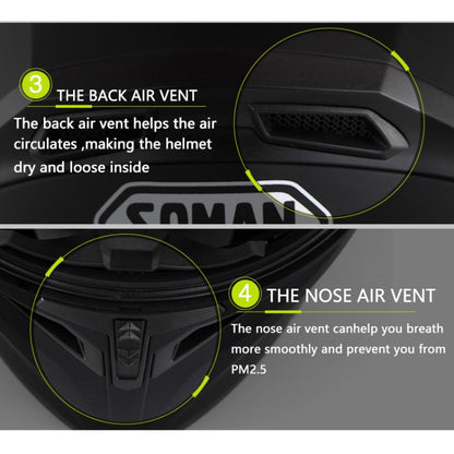 Soman 955 Skyeye Motorcycle Full / Open Face Bluetooth Helmet Headset Full Face, Supports Answer / Hang Up Calls(Black Green) - Helmets by SOMAN | Online Shopping UK | buy2fix