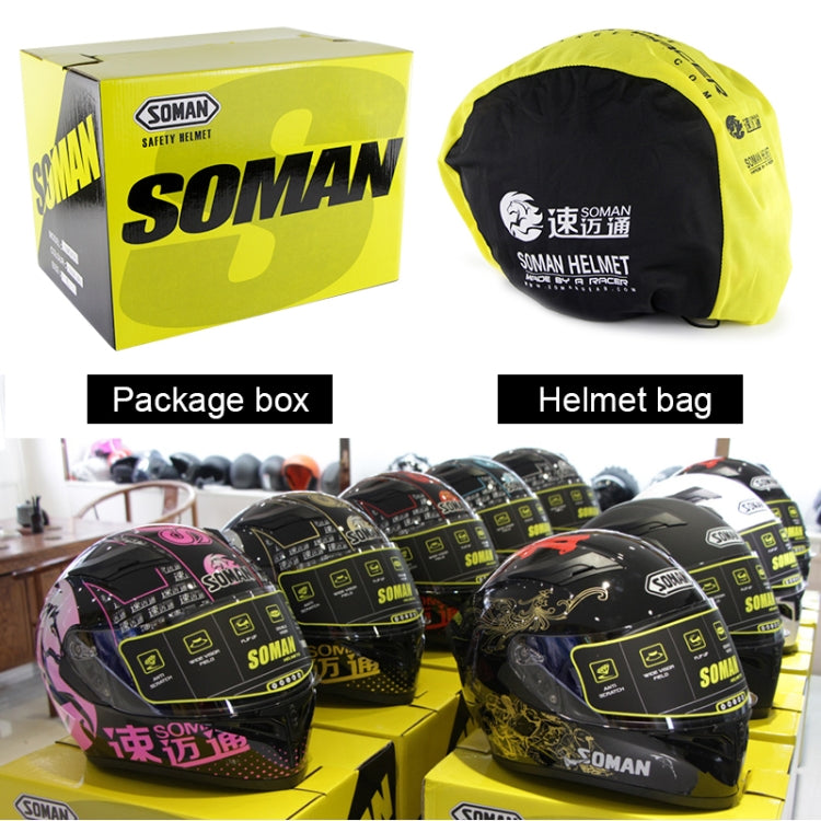 Soman SM-960 Motorcycle Electromobile Full Face Helmet Double Lens Protective Helmet(Red with Gold Lens) -  by SOMAN | Online Shopping UK | buy2fix