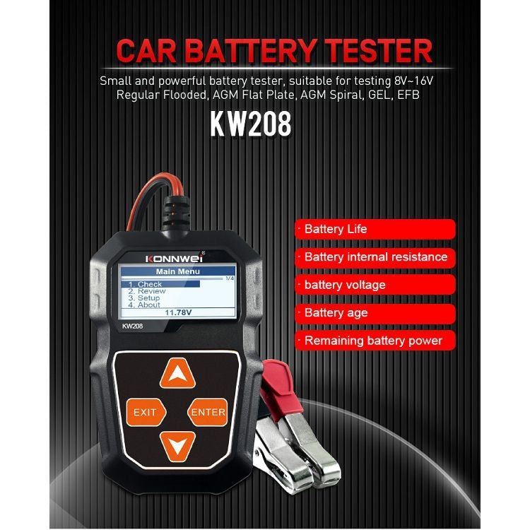 KONNWEI KW208 Car TFT Color Screen Battery Tester Support 8 Languages - In Car by KONNWEI | Online Shopping UK | buy2fix