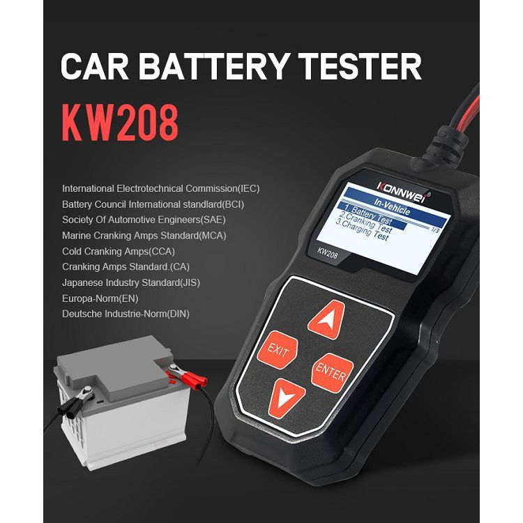 KONNWEI KW208 Car TFT Color Screen Battery Tester Support 8 Languages - In Car by KONNWEI | Online Shopping UK | buy2fix