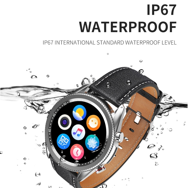 M98 1.28 inch IPS Color Screen IP67 Waterproof Smart Watch, Support Sleep Monitor / Heart Rate Monitor / Bluetooth Call, Style:Leather Strap(Silver) - Smart Wear by buy2fix | Online Shopping UK | buy2fix