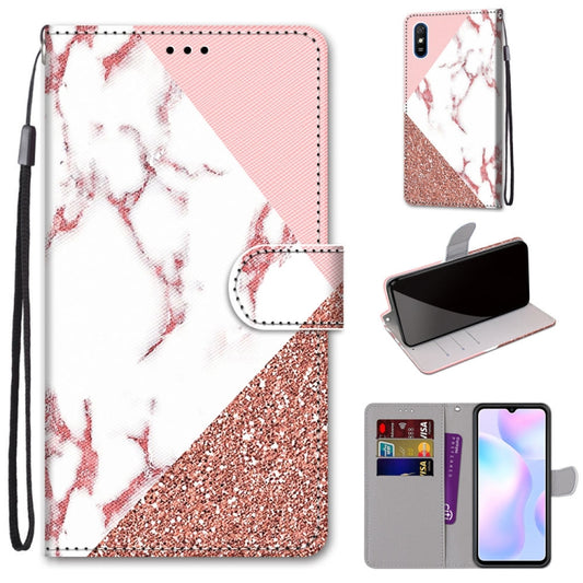 For Xiaomi Redmi 9A Coloured Drawing Cross Texture Horizontal Flip PU Leather Case with Holder & Card Slots & Wallet & Lanyard(Powder Stone Texture) - Xiaomi Cases by buy2fix | Online Shopping UK | buy2fix